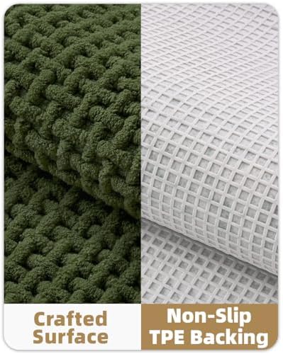 Color&Geometry 24"x36" Chenille Pile Bathroom Rugs Upgraded Denser,Green