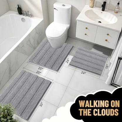 OLANLY Thick Large Bathroom Rugs 59x35, Soft Chenille Bath Rugs, Grey