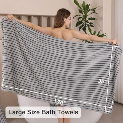4 Piece Grey Cabana Stripe Large Bath Towels Oversized Bath Sheet Super Soft Breathable Jumbo Bathroom Towels Highly Absorbent Shower Towel Quick Dry Beach Chair Towel Spa Gym Hotel Towel Set