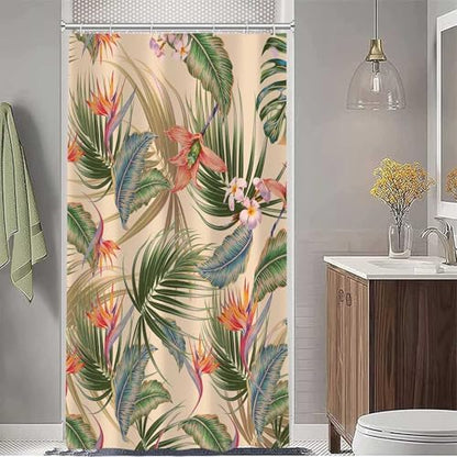 Tropical Shower Curtain, Colourful Leaves Floral Palm Leaf Hawaiian Botanical Plant Bathroom Decor, Waterproof Cloth Fabric Bath Curtain with Hooks 48 x 72 inch