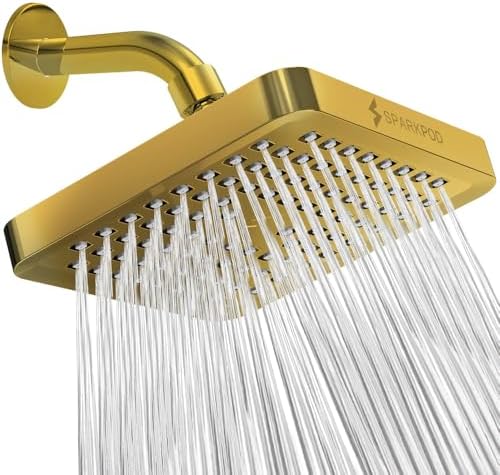 SparkPod Rain Shower Head, 6 Inch Square, Egyptian Gold Finish