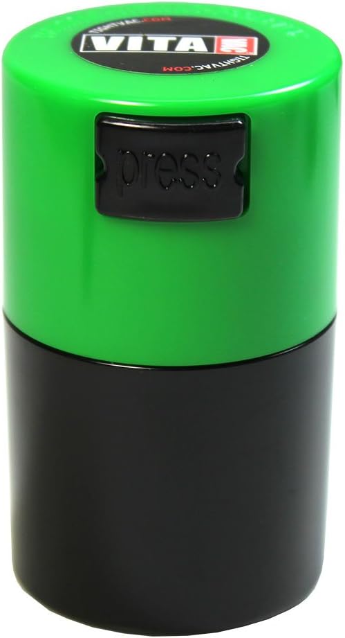 Tightpac Vitavac - 5g to 20 grams Airtight Multi-Use Vacuum Seal Portable Storage Container for Dry Goods, Food, and Herbs - Green Black