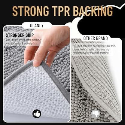 OLANLY Thick Large Bathroom Rugs 59x35, Soft Chenille Bath Rugs, Grey