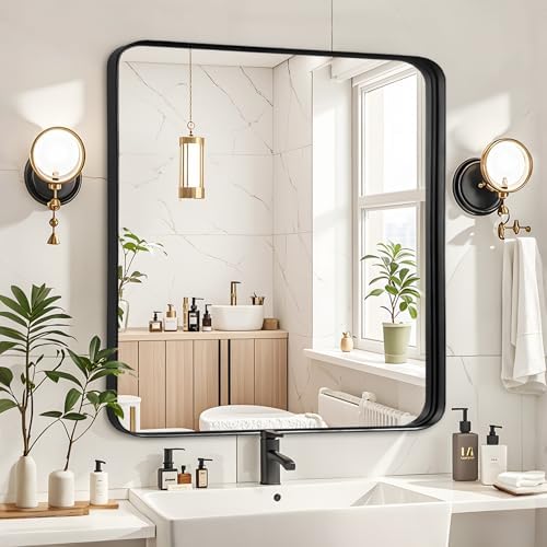 Black Bathroom Vanity Mirror Over Sink 24x24, Small Wall Square Mirror