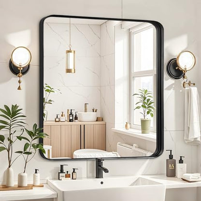 Black Bathroom Vanity Mirror Over Sink 24x24, Small Wall Square Mirror
