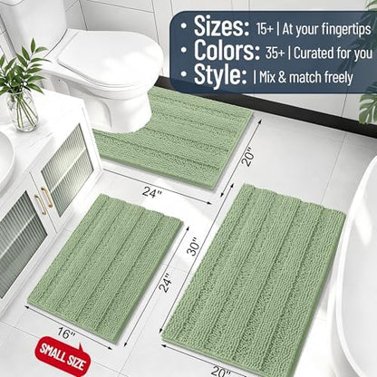 Smiry Thick Chenille Bathroom Runner Rugs 70x24, Soft Bath Mat, Sage Green