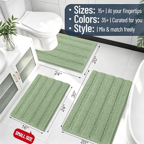 Smiry Thick Chenille Bathroom Runner Rugs 44x24, Soft Bath Mat, Sage Green