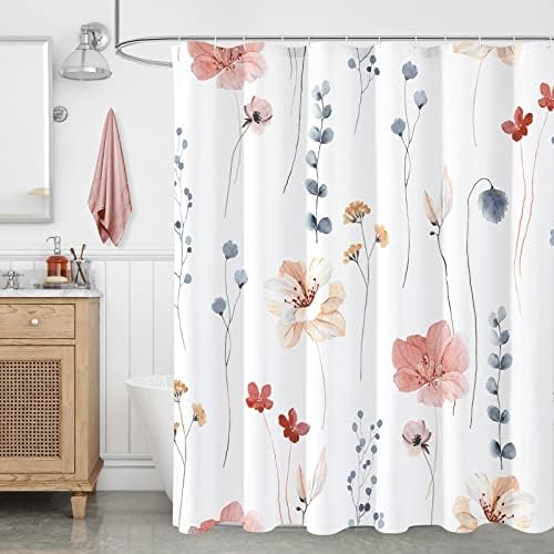 Gibelle Coral Beige Watercolor Floral Fabric Shower Curtain, 72x90
