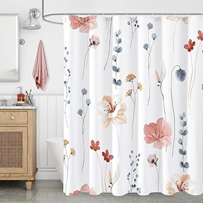 Gibelle Coral Beige Watercolor Floral Fabric Shower Curtain, 72x90