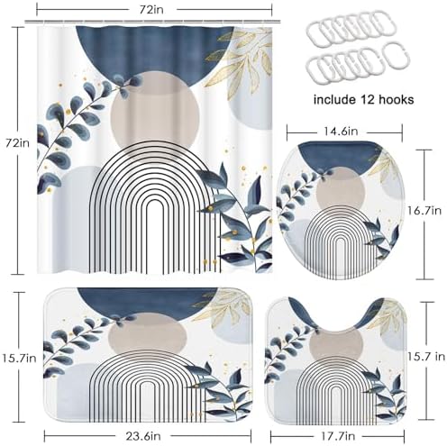 Bathroom Sets with Shower Curtain and Rugs, 4 Pcs, Boho Leaves