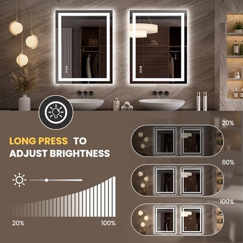 LOAAO 27.6"x35.4" LED Bathroom Mirror with Lights, UL Listed
