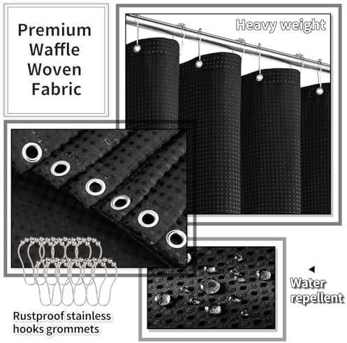XLHOMO Bathroom Set with Shower Curtain and Rugs- 25PC Bathroom Accessory Set, Black Shower Curtain Set, Toilet Brush, Trash Can, Qtip Holder & Soap Dispenser