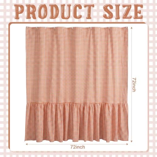 HunnmingRe Ruffle Hem Gingham Shower Curtain, Orange Farmhouse