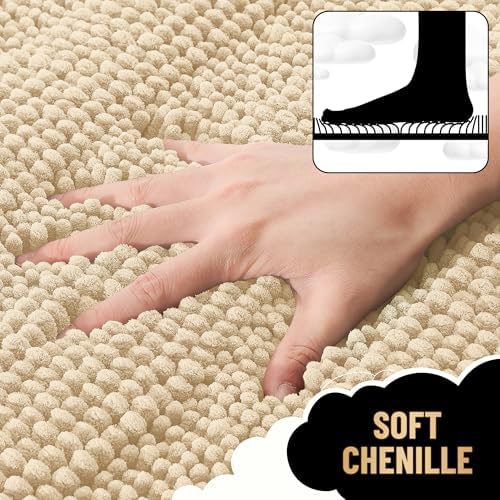 OLANLY Thick Bathroom Runner Rugs 47x24, Soft Chenille Bath Rugs, Beige