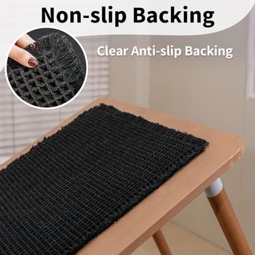 Long Black Bathroom Rug, Waffle Bath Mat Runner Non Slip, 24 x 60