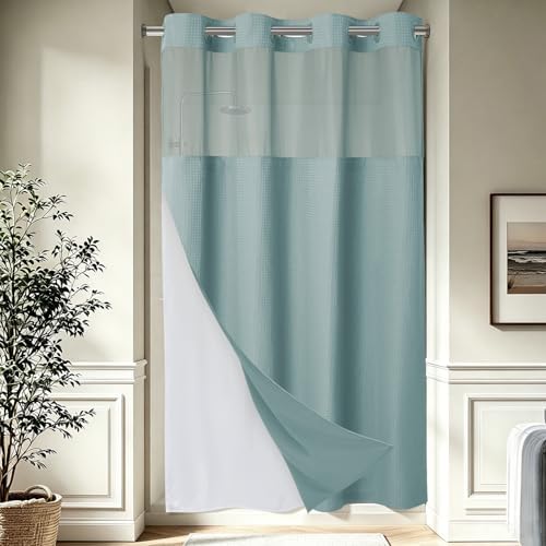 EUTXL Heavyweight No Hook Shower Curtain with Liner, Fog Blue, 54x80