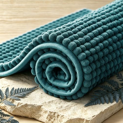 SUBRTEX Bathroom Rugs, 24" x 44" Chenille Bath Rug Soft Short Plush Bath Mat Soft Shower Mat Water Absorbent Shower Mat Quick Dry Machine Washable, Teal