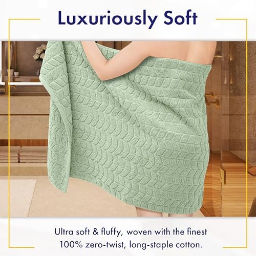 Alusa Home Ultra Soft & Stylish 700 GSM Luxury Bath Towels - 100% Zero-Twist, Long-Staple Cotton - Remarkably Absorbent & Quick Drying - 6 Piece Towel Set (Eucalyptus Green)