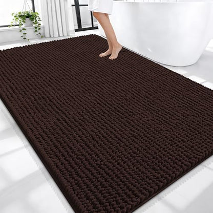 OLANLY Thick Chenille Large Bathroom Rugs 70x46, Absorbent Bath Mat, Brown