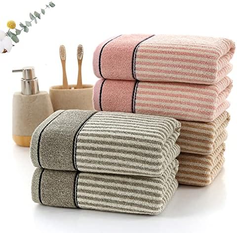 Pidada Hand Towels Set of 2 100% Cotton Striped Pattern Absorbent Soft Decorative Towel for Bathroom (Gray Brown)
