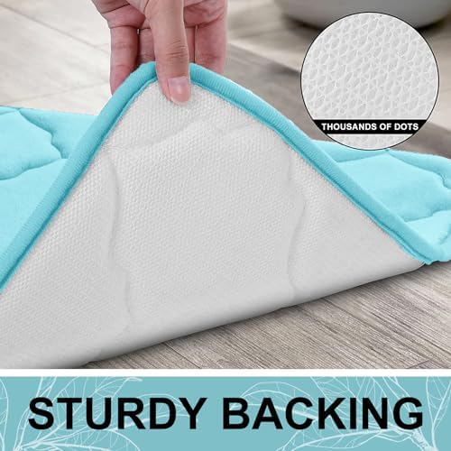 OLANLY Memory Foam Bath Mat Rug 59x20, Ultra Soft Bathroom Rugs, Sky Blue