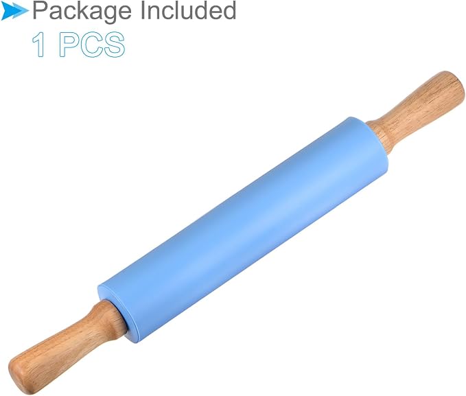 Silicone Rolling Pins, 17" Length, Silicone & Oak Non-Stick Ergonomic Wooden Handle Fondant Dough Roller Blue - (Applications: for Baking DIY Projects)