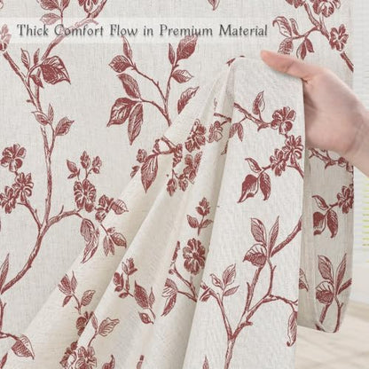 MitoVilla Burgundy Linen Floral Shower Curtain for Bathroom, 72 x 72
