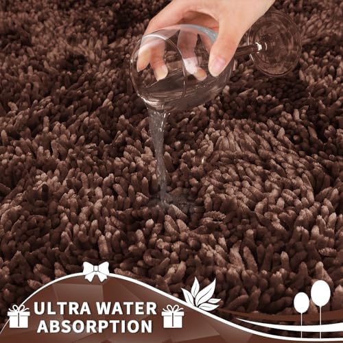 Yimobra Toilet Rugs U Shaped Washable, Extra Thick Soft Absorbent Chenille Contour Bathroom Rugs for Toilet 24x20 Inch, Quick Dry Non Slip Toilet Mat for Bath Floor, Brown
