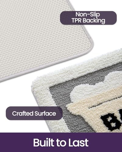 DEXI Bathroom Rugs Non Slip Washable, 36x24 Cute Bath Mat, Gray and Beige