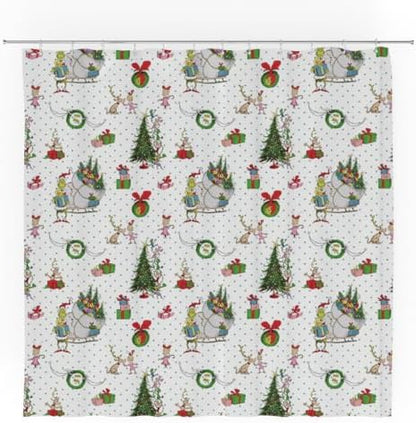 Grinch Wrapping Paper Holiday Christmas 13-Piece Shower Curtain Set, 72 x 72 Inch Fabric Curtain with Hooks, Bathroom Decor, Machine Washable, (100% Officially Licensed Product) by Franco Collectibles