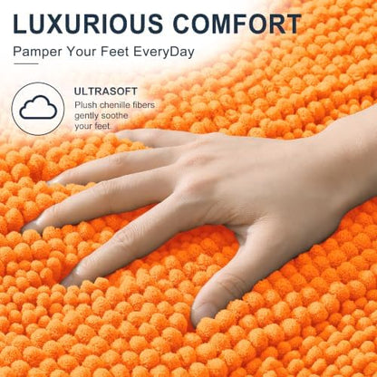 Smiry Thick Chenille Bathroom Runner Rugs 44x24, Absorbent Bath Mat, Orange