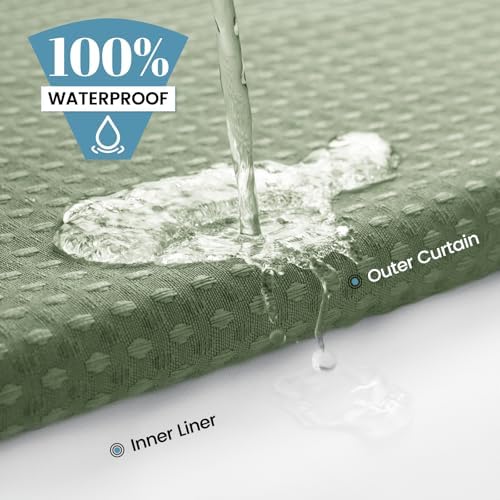 No Hook Waffle Shower Curtain with Snap in Liner Set, 71x86, Sage Green