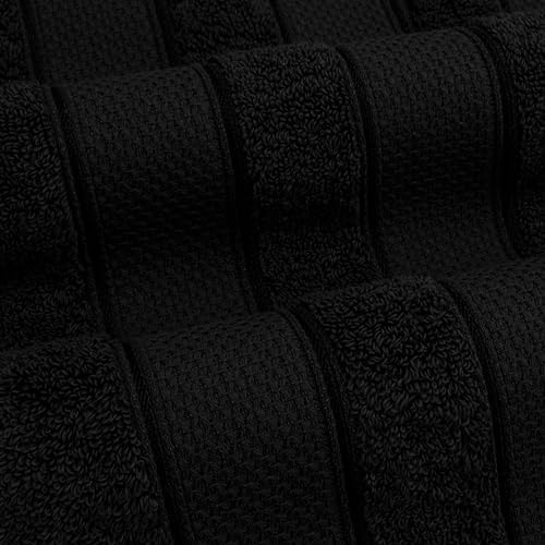 American Soft Linen Salem 100% Cotton Turkish 4 Piece Hand Towels for Bathroom, 600 GSM Soft Absorbent Quickdry Hand Face Towel Set, Black