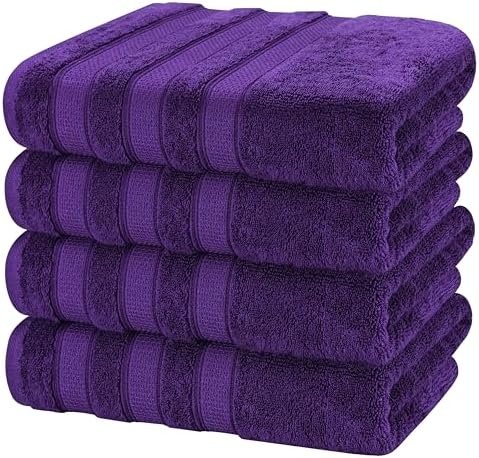 American Soft Linen Salem 100% Cotton Turkish 4 Piece Bath Towels for Bathroom, 600 GSM Soft Absorbent Quick Dry Bath Towel Set, Purple