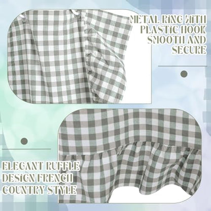 HunnmingRe Ruffled Gingham Shower Curtain Sage Green