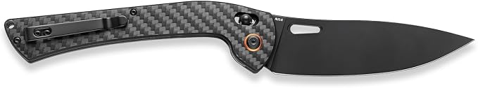 SENBON foldable chef's knife, AUS-8 stainless steel with black titanium plating, carbon fiber handle with back clip, portable outdoor folding fruit petty knife