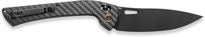SENBON foldable chef's knife, AUS-8 stainless steel with black titanium plating, carbon fiber handle with back clip, portable outdoor folding fruit petty knife