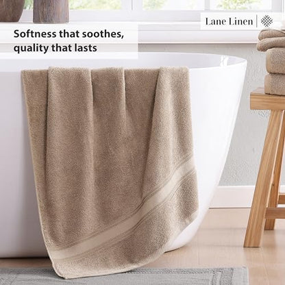 LANE LINEN Large Bath Towel Set Absorbent Quick Dry 100% Cotton - Taupe