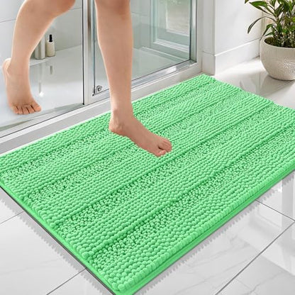 OLANLY Thick Bathroom Rugs 36x24, Chenille Striped Bath Rugs, Mint Green