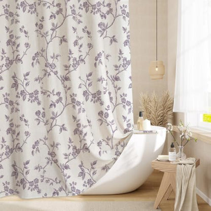 MitoVilla Extra Long Linen Floral Shower Curtain for Bathroom,72 x 84