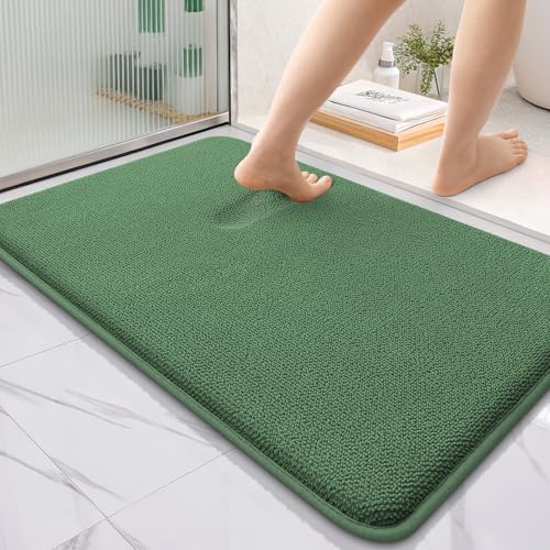 OLANLY Memory Foam Bathroom Rugs 36x24, Absorbent Bath Mat, Olive Green