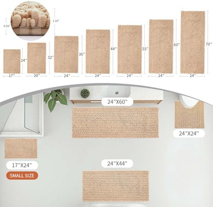 Disolla Beige Bathroom Runner Rug 24x70 Inch - Extra Long Chenille Bath Mat, Luxury Shaggy Plush Absorbent Rug, Non-Slip Large Runner for Floor and Laundry Room