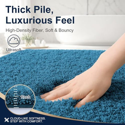 OLANLY Microfiber Small Bathroom Rugs 24x16, Soft Bath Mat, Peacock Blue