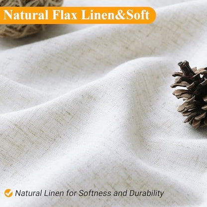 Naturoom Linen Shower Curtain 72 Inch Long for Bathroom Beige White 1 Panel