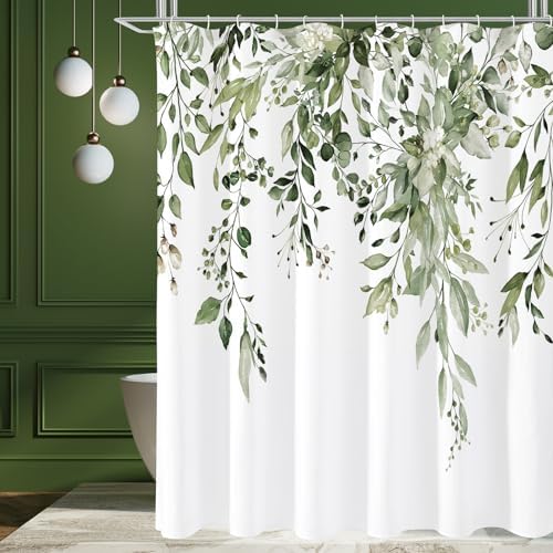 Gibelle Olive Green Eucalyptus Shower Curtain, Floral Print, 72x78
