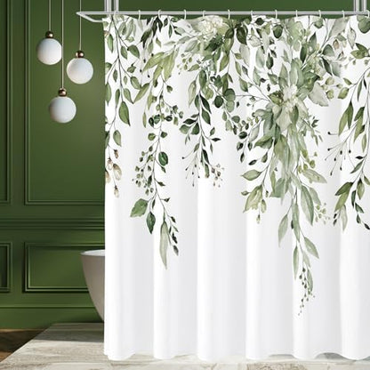 Gibelle Olive Green Eucalyptus Shower Curtain, Floral Print, 72x78