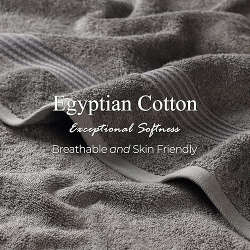 SUPERIOR Egyptian Cotton Bath Towel Set, Home Bathroom Towels, Master, Guest Bath, Decor Essentials, Quick Dry, Absorbent, Large Body Towels, Spa, Hotel, Resort, Adult, Kids, Set of 2, Charcoal