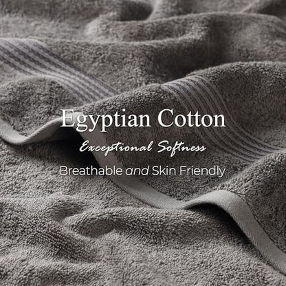 SUPERIOR Egyptian Cotton Bath Towel Set, Home Bathroom Towels, Master, Guest Bath, Decor Essentials, Quick Dry, Absorbent, Large Body Towels, Spa, Hotel, Resort, Adult, Kids, Set of 2, Charcoal