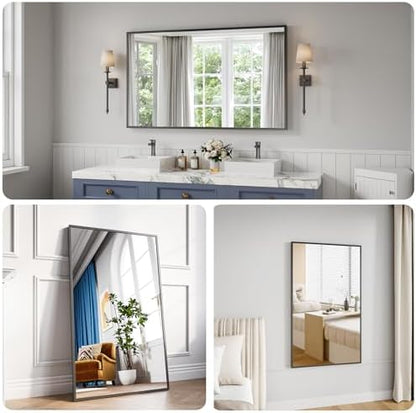 Bathroom Mirror 30"x50" Matte Black Rectangle Bathroom Wall Mirror for Over Sink, Modern Large Vanity Mirror, HD Tempered Glass, Anti-Rust Aluminum Alloy Frame, for Living Room, Bedroom, Entryway
