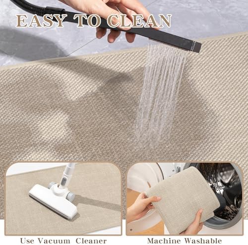 chakme Bathroom Rugs Mat 47x25, Ultra Thin Non Slip Bath Mat Large Quick Dry Absorbent Bath Mat for Bathroom Floor, (Light Beige, 47"x25")